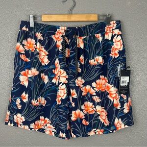 RVCA Eastern Elastic Navy Marine Shorts Tropical Floral Print Men’s XL Unlined